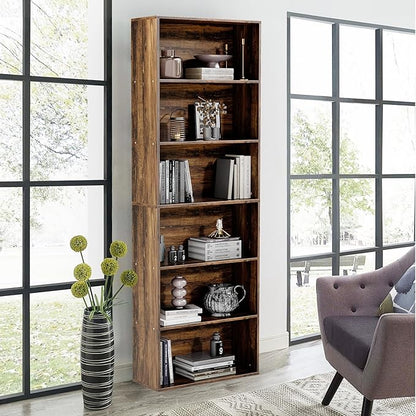 71" Tall Bookcase, 6-Tier Open Display Storage Shelves, Floor Standing Large Book Shelf for Living Room, Home Office, Bed Room, Brown