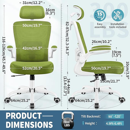 FelixKing Ergonomic Office Chair, Adjustable Lumbar Support, Swivel Chair with HighBack and Armrest, Adjustable Height Gaming Chair, Avocado Green