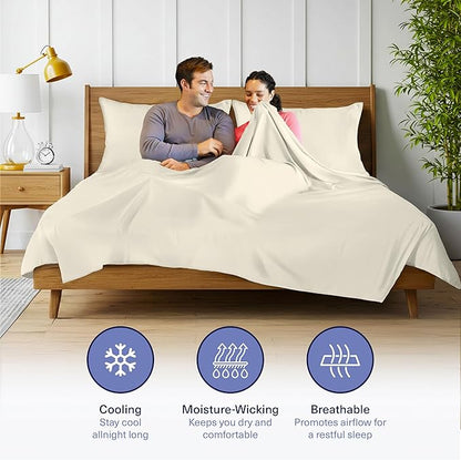 Kickoff Viscose Bamboo Sheets Twin XL Size 3-pc 100% Organic Bamboo Viscose Bed Cooling Sheets Twin XL Size Set Cool Bedding for hot Sleepers Sheet, Flat, Fitted, Pillowcase (Buttercream, TXL)