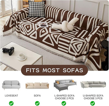 STACYPIK Soft Breathable Boho Chocolate Sofa Cover Stain Resistant Furniture Protector for 3 Cushion Couch Washable Sofa Cover for Dogs Cats Dark Khaki Reversible Sectional Covers for Sofa-91X134IN