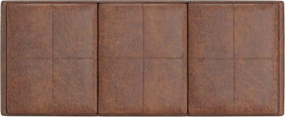 SIMPLIHOME Avalon Storage Ottoman - 42 inch Wide Upholstered Vegan Leather Rectangular Flip-Top Ottoman in Distressed Saddle Brown, Contemporary Coffee Table Ottoman for Living Room with Storage