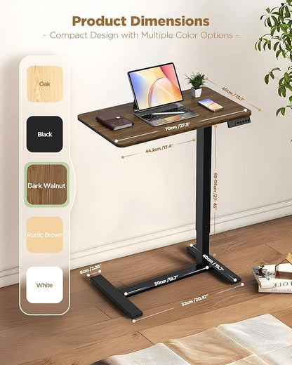 Electric Adjustable Height Standing Desk - Small Sit Stand Portable Rolling Laptop Table with Hidden Wheels, Small Computer Workstation for Bedside & Home Office Use (28"x16",Dark Walnut)