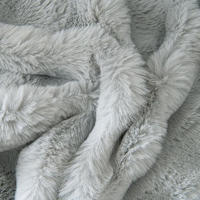 VM VOUGEMARKET Thick Faux Rabbit Fur Couch Cover 1-Piece Non-Slip Warm Soft Cozy Sofa Covers,Fluffy Plush Sofa Slipcover Furniture Protector for Kids,Pets(Grey,71" x 118")
