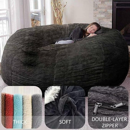 BCU Oversized Bean Bag Cover Comfy Beanbag Chair for Adults Without Filler Faux Fur Floor Chair Lazy Sofa Cover Comfy for Living Room Chairs, Blue Green, 5FT