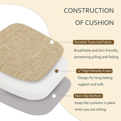 ELFJOY Chair Cushions for Dining Chairs Kitchen Chair Cushions U Shape Non Slip Chair Pads Set of 4 Seat Cushions with Ties Indoor 16.7" x 16" Beige