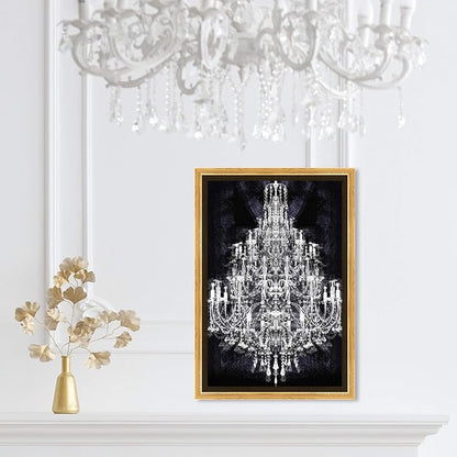 The Oliver Gal Artist Co. Fashion and Glam Framed Wall Art Canvas Prints 'Montecarlo Crystal' Chandeliers Home Décor, 10" x 15", White, Black