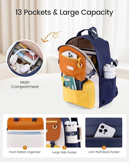 LOVEVOOK School Backpack for Girls with Large Tumbler Holder Pockets, Student Cute Bookbag 15.6 inch Laptop Daypack for Middle School Teen, Waterproof College Travel Bag for Women