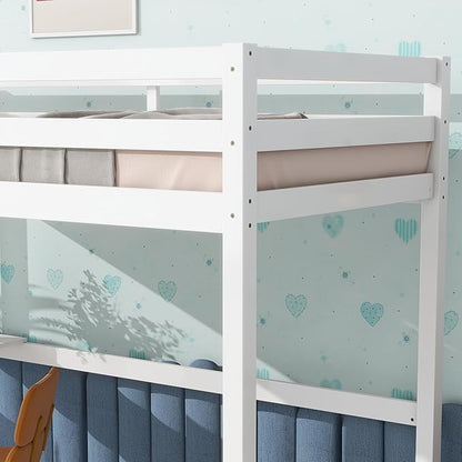 HomSof Twin Loft Bed with Built-in Desk,White