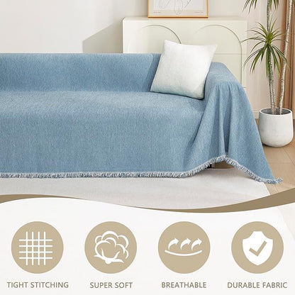 MYSKY HOME Couch Cover Sofa Covers, Sectional Couch Covers for 2-3 Cushion Couch Sofa, Chenille Sofa Slipcovers, Futon Covers, Machine Washable, Soft Furniture Protector for Kid, 71" x 134", Blue