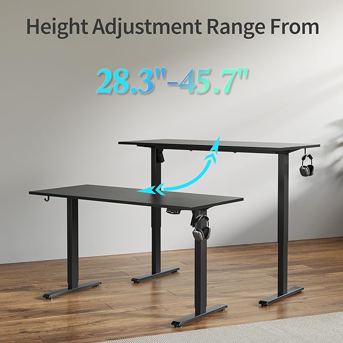 Agilestic Electric Standing Desk, Large 60 x 24 Inches Height Adjustable Desk, Sit Stand up for Work Office Home, Ergonomic Rising Gaming Computer Table with Memory Preset, Black