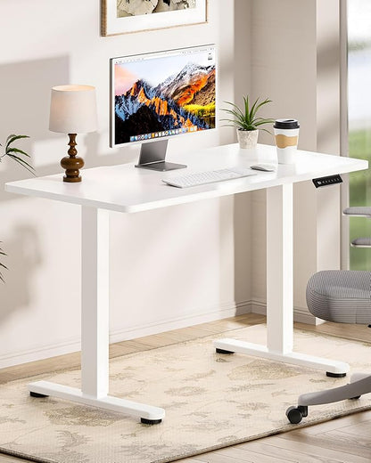 Okin Standing Desk Electric Adjustable Computer Whole Piece Stand up Desk Office Gaming Home Office Memory Desks 48x24 inches White