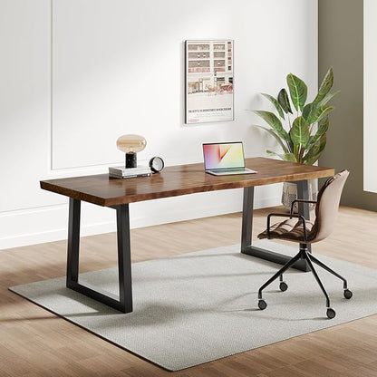 Solid Wood Computer Desk,Rustic Style 55-inch Large Office Desk- Modern Gaming Working for Home Office, Modern Simple Design, Ideal for Study, Writing, Dining