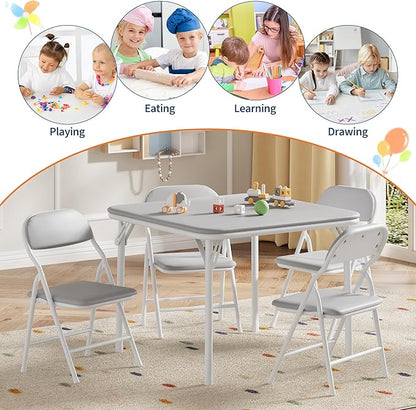 GarveeHome 3-Piece Kids Folding Table and Chairs Set, Toddlers Children's Activity Table and Chairs Set for Dining Room,Daycare,Classrooms