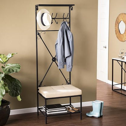 SEI Furniture Dovanti Entryway Storage Rack/Bench Seat, Black