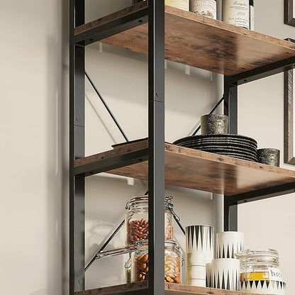 IRONCK Bookshelf 5-Tier Ladder Shelf 110 lbs or Shelf Vintage Industrial Style Bookcase for Home Decor, Office Decor