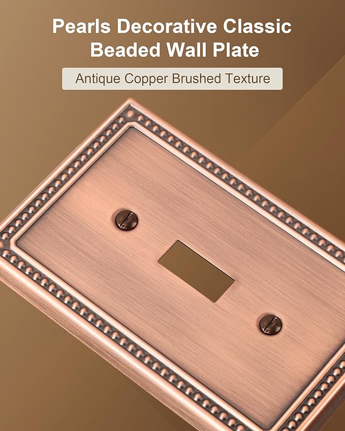 6-Pack Single Toggle Light Switch Cover Plate, Pearls Decorative Switch Plate Covers, Antique Copper 1 Gang Metal Wall Plate, Corrosion Resistant