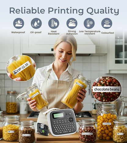 Label Maker Machine with Tape, Label Maker Waterproof Labels 12mm, D210s Laminated Labeler Machine, Multi Icons Borders & One-Touch Keys, Labelmaker for Home Use/School Office Supplies