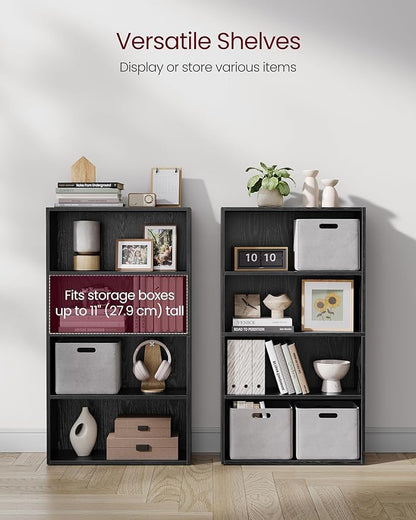 VASAGLE Custos Collection - Bookshelf, 4-Tier Bookcase, Book Shelf, Open Storage Shelf, 9.4 x 23.6 x 42.4 Inches, for Living Room, Home Office, Dinning Room, Ebony Black ULBC164T56