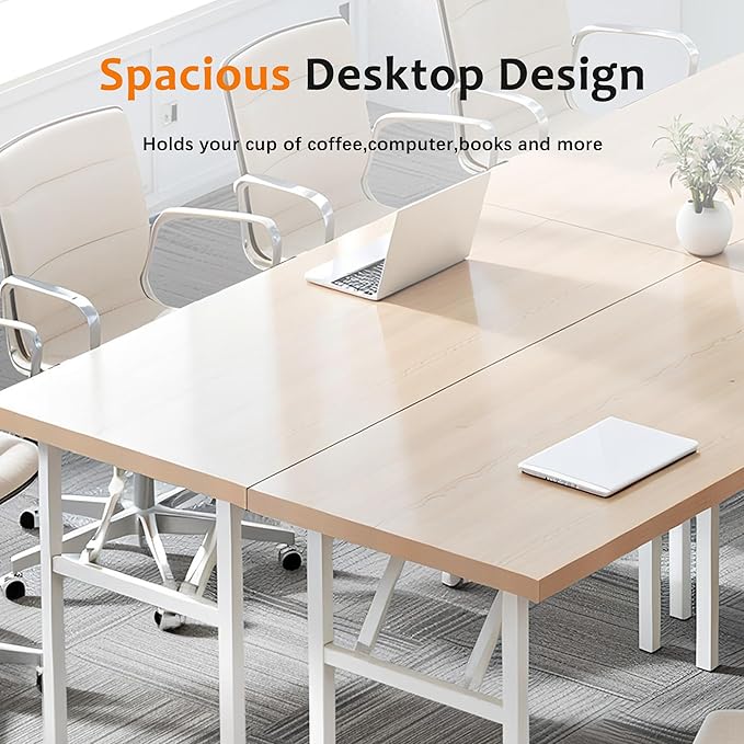 Need Office Computer Desk - 47.2L Sturdy and Heavy Duty Folding Laptop Table,Writing Table/Home Office Desk/Sewing Table,No Assembly Required,Pink Oak&White AC5AW (120 * 60)