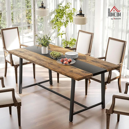 HOMCOM Industrial Dining Table for 8 People, 70.9" Long Rectangular Kitchen Table with Large Tabletop and Steel Legs for Dining Room, Rustic Brown