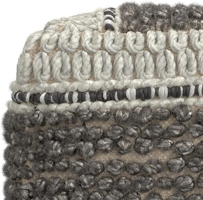 SIMPLIHOME Grady Square Pouf - 18 inch Wide Wool and Cotton Handloom Woven Ottoman in Earth Tone Brown, Contemporary Footstool or Extra Seating for Living Room with Polystyrene Bead Filling, Assembled