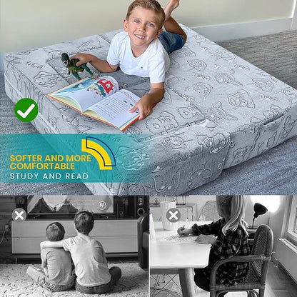 MeMoreCool Kids Sofa Couch, Glow in Dark Toddler Chair Fold Out, Modular Play Couch for Playroom, Child Foam Blocks Convertible Baby Furniture (Glowing Dogs)