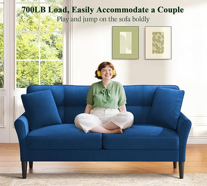 69" Loveseat Sofa, Velvet Small Couches for Small Spaces, Love Seat Couches with 2 Pillows, Tool-Free Setup Loveseats, 700lb Load Sofas for Living Room, Mini Couch for Bedroom, Comfy Sofa Couch, Blue
