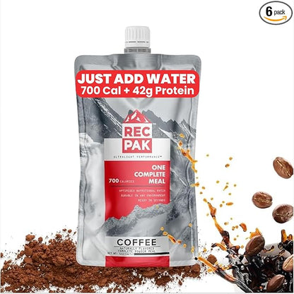 RecPak Performance Ultralight Instant Meals For Your Next Adventure | 700 Cal 42g Protein I Coffee (6-Pack)