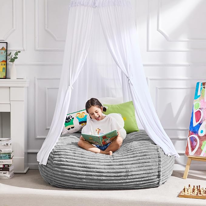 Hobestluk 3FT Bean Bag Chairs Adult Bean Bag with Portable Handle Comfy Large Bean Bag Chair with Removable Cover for Living Room Bedroom or Reading Nook (Stripe Grey, 3FT)