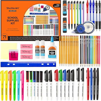 71 Pack School Supplies Kit, Shuttle Art Back to School Supplies for Teachers, Middle High Schools, College School Supplies with Highlighters, Pencils, Gel Pens, Dry Erase Markers, Felt Tip Pens, Glue