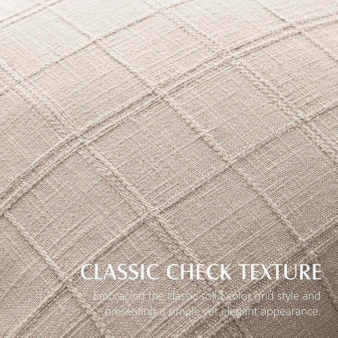 Foindtower Set of 2 Decorative Linen Check Throw Pillow Covers Neutral Farmhouse Lumbar Cushion Covers Modern Boho Home Decor for Sofa Chair Couch Bedroom Living Room Outdoor,12×20 Inch,Natural Linen