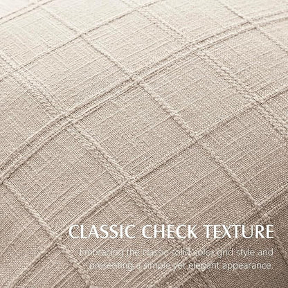 Foindtower Set of 2 Decorative Linen Check Throw Pillow Covers Neutral Farmhouse Vintage Cushion Covers Modern Boho Home Decor For Sofa Chair Couch Bedroom Living Room Outdoor,24×24 Inch,Natural Linen