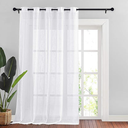 NICETOWN White Sheer Curtains 95 inches Length for Windows, Grommet Top Elegant Linen Blend Textured Window Treatment for French Door/Bedroom/Living Room, 70" Width, 1 Panel
