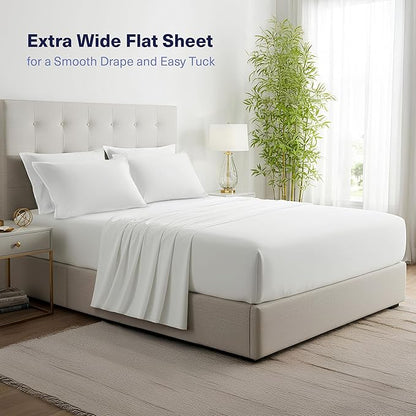 Kickoff Viscose Bamboo Sheets Queen Size 4-pc 100% Organic Bamboo Viscose Bed Cooling Sheets Queen Size Set Cool Bedding for hot Sleepers Sheet, Flat, Fitted, Pillowcases (Snow White, Q)