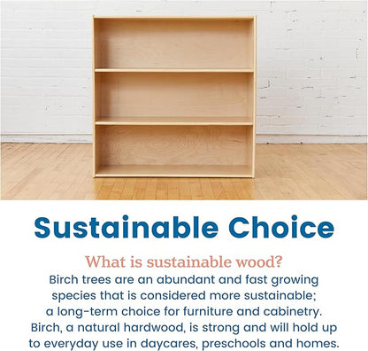 ECR4Kids Streamline 3-Shelf Storage Cabinet, 36in, Kid's Bookshelf, Natural