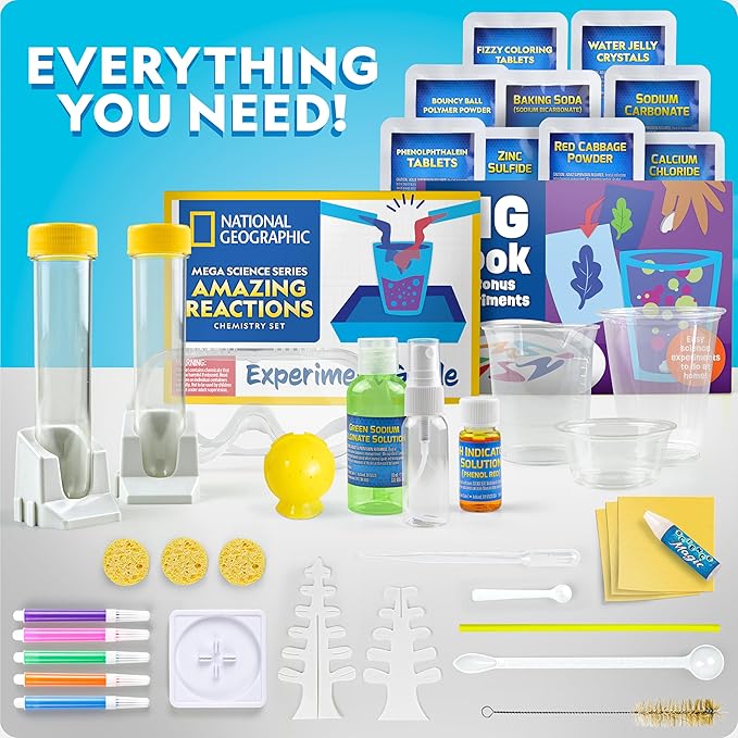 National Geographic Amazing Chemistry Set - Chemistry Kit with 100+ Science Experiments Including Crystal Growing and Reactions, Science Kit for Kids, STEM Gift for Boys and Girls (Amazon Exclusive)