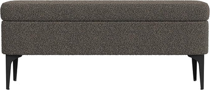 HomePop Upholstered Storage Bench with Metal Leg, 42" W, Dark Brown Boucle