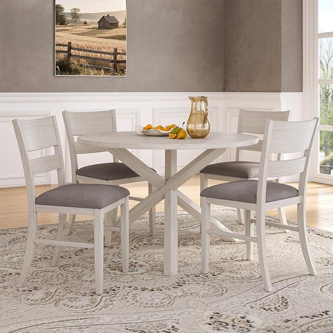 Peatuk Round Solid Wood Dining Table, Part of Dining Table Set, Mix and Match Table, Chair Sold Separately for Dining Room, Kitchen, Grey