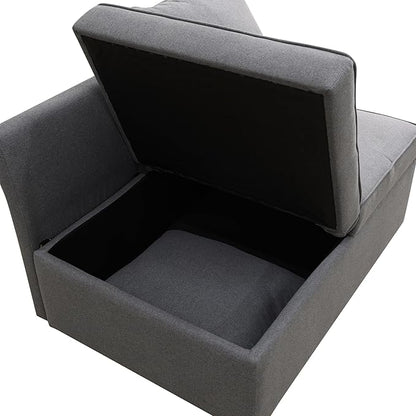 Convertible Ottoman Sofa with Storage, Modern Sackcloth Futon Couch with 2 Pillows Adjustable Backrest, Recliner Folding Loveseat for Living Room, Apartment Dorm, Office,Grey