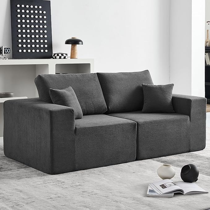INGEROOM 79" Cloud Couch, Loveseat Sofa with Deep Seat, Modern Plush Corduroy Small Couch for Living Room Bedroom（Dark Gray）
