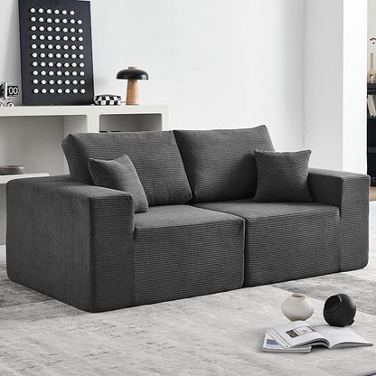INGEROOM 79" Cloud Couch, Loveseat Sofa with Deep Seat, Modern Plush Corduroy Small Couch for Living Room Bedroom（Dark Gray）