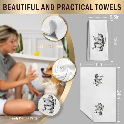 Funny Bathroom Hand Towels，Frog Gifts for Women,Frog Bathroom Decor,16x24 inch