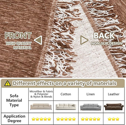 MYSKY HOME Loveseat Cover Camel Couch Cover Sectional Couch Covers for 2 Cushion Couch Sofa Thick Universal Chenille Sofa Cover with Tassel Durable Furniture Protector for Dogs 91" x 118"
