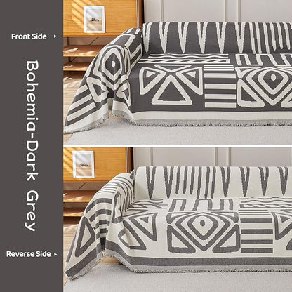 STACYPIK Boho Geometric Dark Grey Sofa Cover Chenille Couch Cover for Dogs Washable Armchair Slipcover for Living Room Sectional Sofa Cover for 2 Cushion Couch Sofa Jacquard Sofa Cover Decor-71X90IN