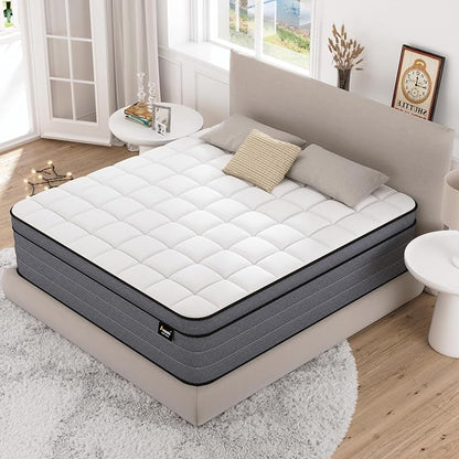 Queen Mattress, 12 Inch Hybrid Queen Size Mattresses in a Box with Gel Memory Foam and Individual Pocket Springs|Pressure Relief & Motion Isolation, Medium Firm Feel