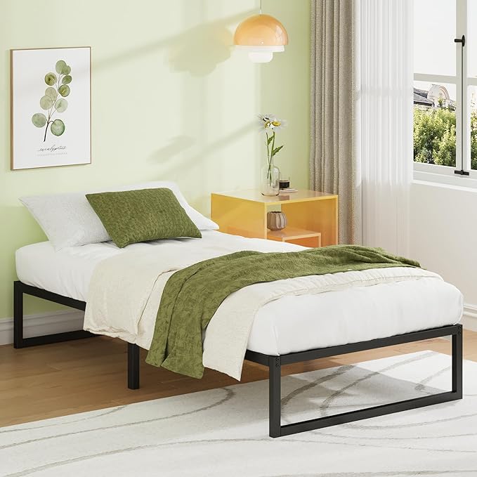 EMODA 12 Inch Twin Bed Frames No Box Spring Needed, Heavy Duty Metal Twin Platform Bed Frame, Noise Free, Easy Assembly, Black
