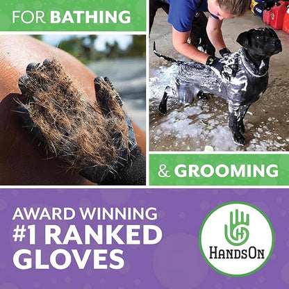 H HandsOn Pet Grooming Gloves - Patented #1 Ranked, Award Winning Shedding, Bathing, & Hair Remover Gloves - Gentle Brush for Cats, Dogs, and Horses (Mono Purple, Junior)
