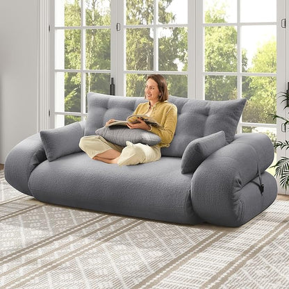 Rovibek 94" x 78" Oversized Floor Sofa with 4 Pillows, 3-in-1 Convertible Sleeper Sofa Bed, Compressed Couch in a Box for Living Room, Apartment, and Guest Room, Gray