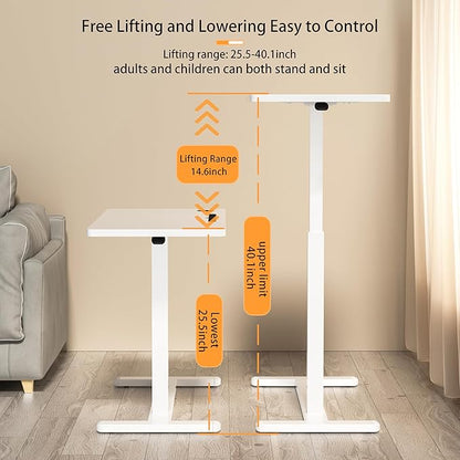 Home Office Desks Height Adjustable with 360° Moveable Hidden Wheels,Multifunctional Pneumatic Laptop Desk Suitable for Sofa、Bedside、Study and Work Use,White