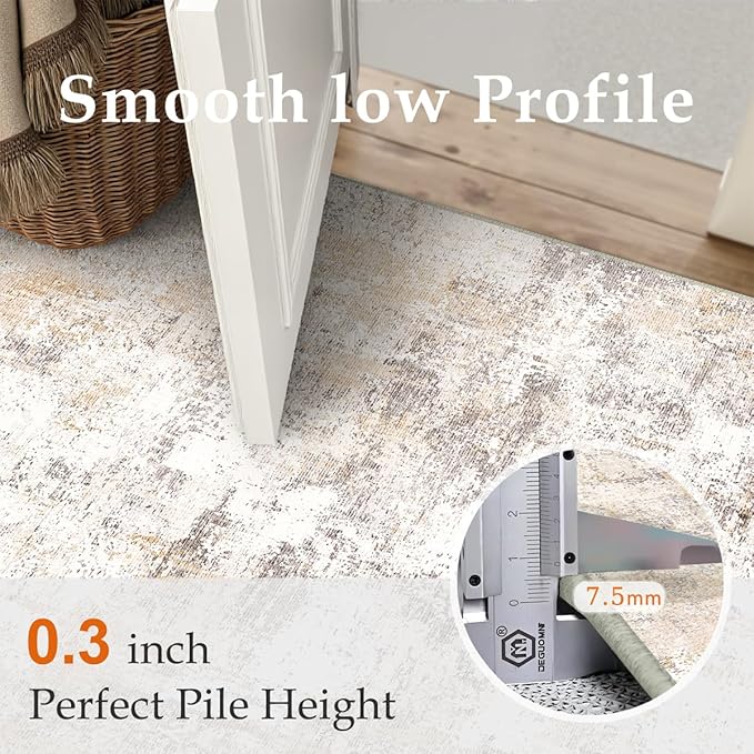 3x12 Washable Runner Rug Beige Grey Neutral Abstract Hallway Kitchen Living Room Bedroom Non Slip Throw Rug Soft Low Pile Indoor Carpet for Entrance Laundry Bathroom